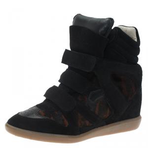 Pre Owned Isabel Marant Black Suede and Brown Calf Hair Bekett Wedge Sneakers Size 39