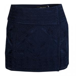 Isabel Marant Navy Blue Embroidered Silk Mini Skirt S