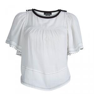Isabel Marant White Cotton Bead Detail Gathered Top S