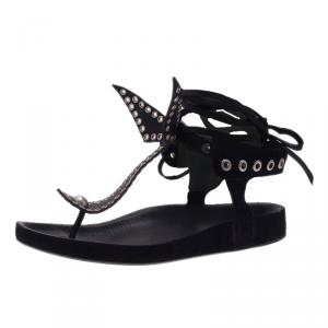 Pre Owned Isabel Marant Black Leather and Suede Edris Bow Tie Sandalsls Size 37