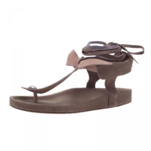 Pre Owned Isabel Marant Beige Elva Bow Tie Thong Sandals Size 37