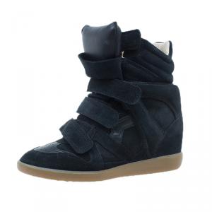 Pre Owned Isabel Marant Black Suede Bekett Wedge Sneakers Size 37