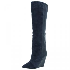 Isabel Marant Black Suede Prescott Wedge Knee Boots Size 38