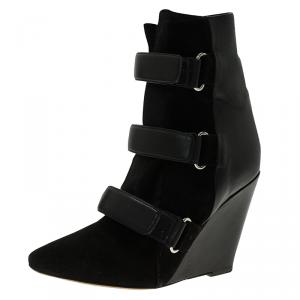 Pre Owned Isabel Marant Black Suede and Leather Scarlet Wedge Boots Size 39