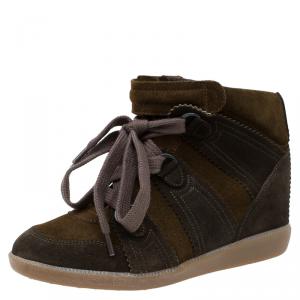 Pre Owned Isabel Marant Two Tone Suede Bobby Lace Up Wedge Sneakers Size 36