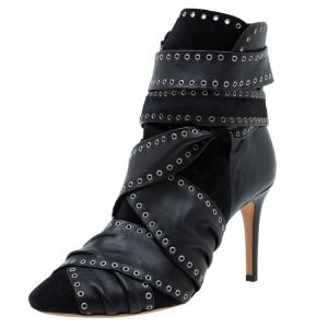 Pre Owned Isabel Marant Black Eyelet Leather and Suede Alease Tie Around Ankle Boots Size 40
