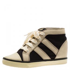 Pre Owned Isabel Marant Two Tone Canvas Lace Up Wedge Sneakers Size 37