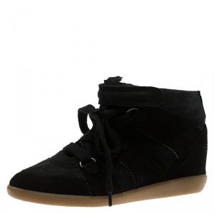 Pre Owned Isabel Marant Black Suede Bobby Wedge Sneakers Size 37