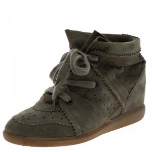 Pre Owned Isabel Marant Olive Green Perforated Suede Etoile Wedge Sneakers Size 40