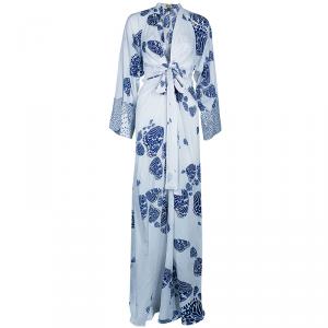 Issa Blue and White Cotton Butterfly Maxi Dress S