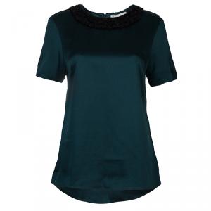 Jason Wu Green Embellished Neck Detail Short Sleeve Blouse M