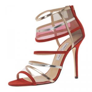 مملوكة مسبقًا Jimmy Choo Red Multicolor Suede and Perspex Maitai Sandals Size 40