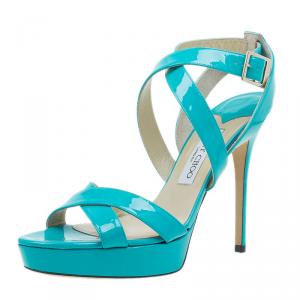 مملوكة مسبقًا Jimmy Choo Turquoise Patent Leather Vamp Sandals Size 40.5