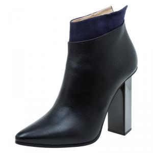 Pre Owned Jimmy Choo Black Leather and Blue Suede Legion Ankle Boots Size 41