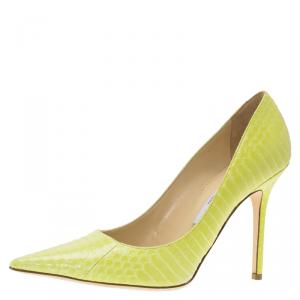 Pre Owned Jimmy Choo Neon Yellow Python Anouk Pumps Size 39