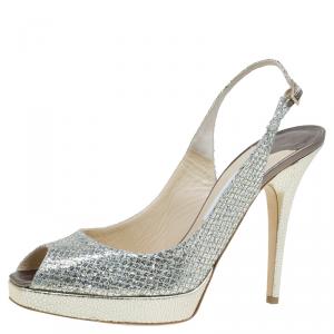 Pre Owned Jimmy Choo Gold Glitter Clue Platform Slingback Sandals Size 41