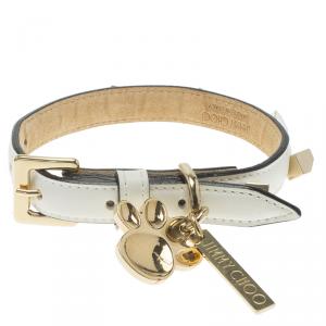 Jimmy Choo White Coated Canvas Otis Studded Dog Collar