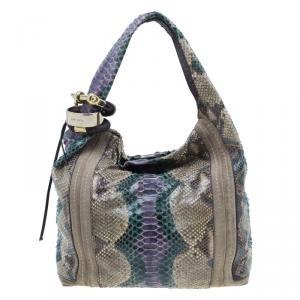 Pre Owned Jimmy Choo Tri Color Snakeskin Saba Hobo Bag