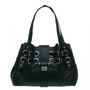 Pre Owned Jimmy Choo Black Leather/Snakeskin Trim Ramona Tote Bag
