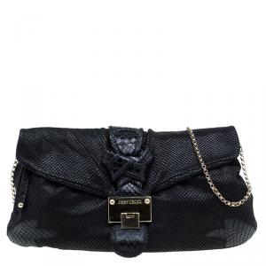 Pre Owned Jimmy Choo Black Snake Embossed Shoulder Bag