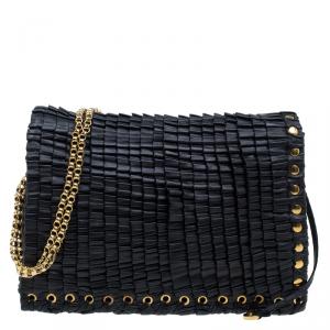 مملوكة مسبقًا Jimmy Choo Black Leather Pleated Cristina Shoulder Bag