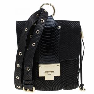 Jimmy Choo Black Snake Embossed and Snake Detail Sling Bag