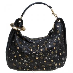 Jimmy Choo Black Leather Large Solar Zodiac Studded Hobo