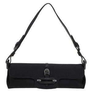 Pre Owned حقيبة كلاتش جيمي تشو توليتا كريستال ساتان سوداء