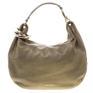 Jimmy Choo Gold Leather Large Sky Bangle Hobo