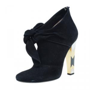Pre Owned Jimmy Choo Black Suede Erica Knotted Ankle Boots Size 37