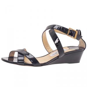 Pre Owned Jimmy Choo Black Patent Connor Wedge Sandals Size 39