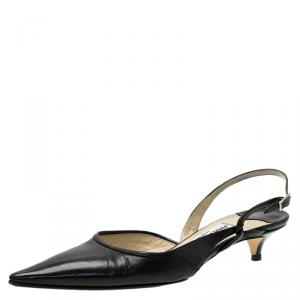 Pre Owned Jimmy Choo Black Leather Varia Slingback Kitten Heel Sandals Size 36