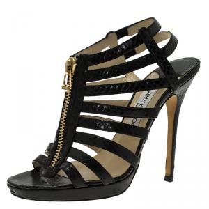 Pre Owned Jimmy Choo Black Python Glenys Gladiator Platform Sandals Size 37.5