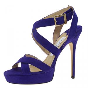 مملوكة مسبقًا Jimmy Choo Purple Suede Vamp Platform Sandals Size 36