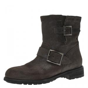 Pre Owned Jimmy Choo Grey Suede Youth Biker Boots Size 36.5