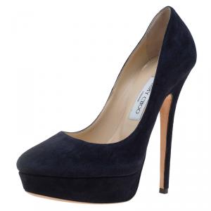 Pre Owned Jimmy Choo Blue Suede Cosmic Platform Pumps Size 38.5