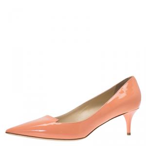 Pre Owned Jimmy Choo Peach Patent Allure Pumps Size 39