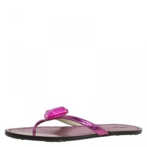 Pre Owned Jimmy Choo Metallic Pink Gem Embellished Flat Sandals Size 37.5