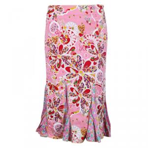 John Galliano Pink Floral Print Peplum Hem Skirt M
