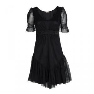 John Galliano Black Tulle V-Neck Abito Dress S