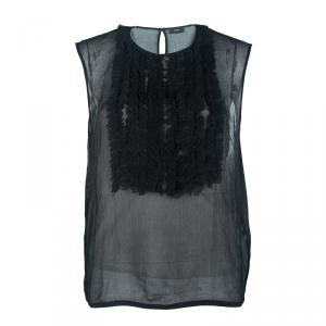 Joseph Black Angel Crinkled Georgette Sleeveless Top L