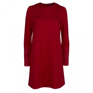 Joseph Red Knit Leather Patch Detail Shift Dress XS