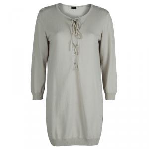 Joseph Beige Knit Criss Cross Tie-Up Detail Long Sleeve Top M