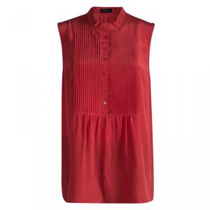 Joseph Red Silk Pintucked Sleeveless Blouse M