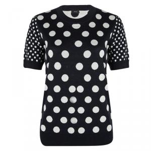 Joseph Navy Blue Wool Polka Dotted Short Sleeve Sweater XL