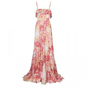 Pre Owned Just Cavalli Red & Yellow Floral Cotton Maxi Dress M
