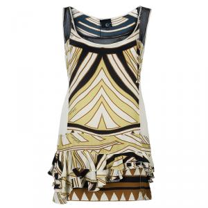 Just Cavalli Cream & Black Abstract Print Silk Sleeveless Dress L