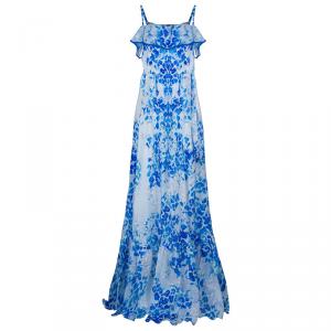 Pre Owned Just Cavalli Blue Floral Cotton Maxi Dress M