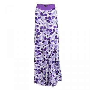 Pre Owned Just Cavalli Purple Leaf Printed Maxi Skirt L