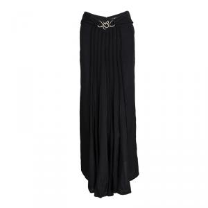 Pre Owned Just Cavalli Black Snake Logo Buckle Detail Pintucked Maxi Skirt S
